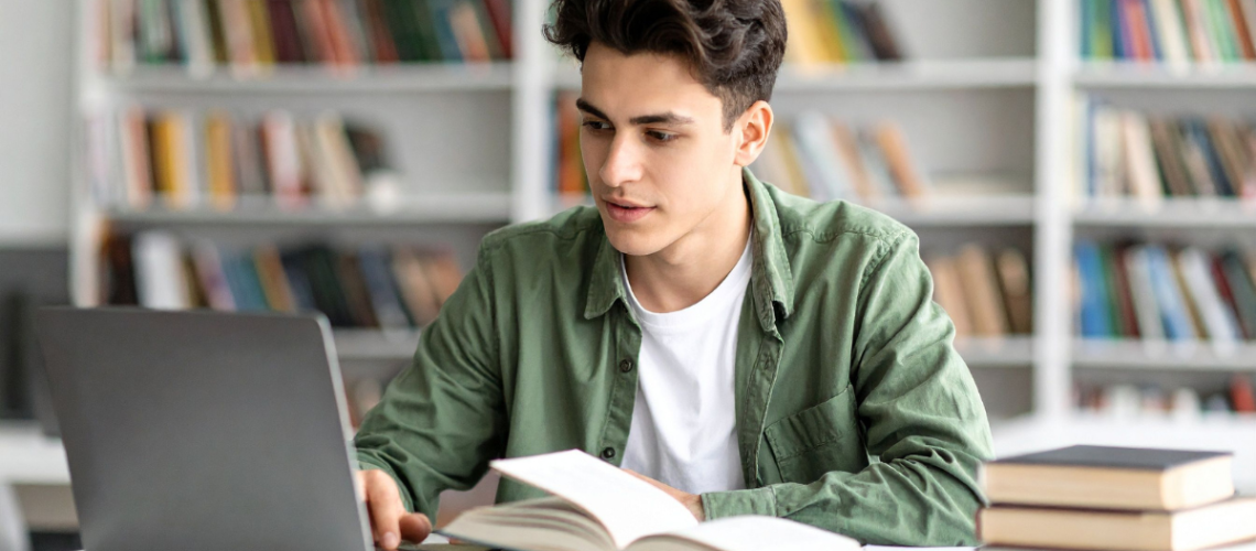 aluno do Genium High School estudando em notebook e se preparando para ingressar em universidades internacionais